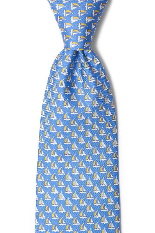 Sailboats Tie - Blue Silk