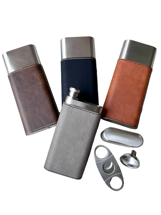 Laserable Leatherette Cigar Case w/Flask