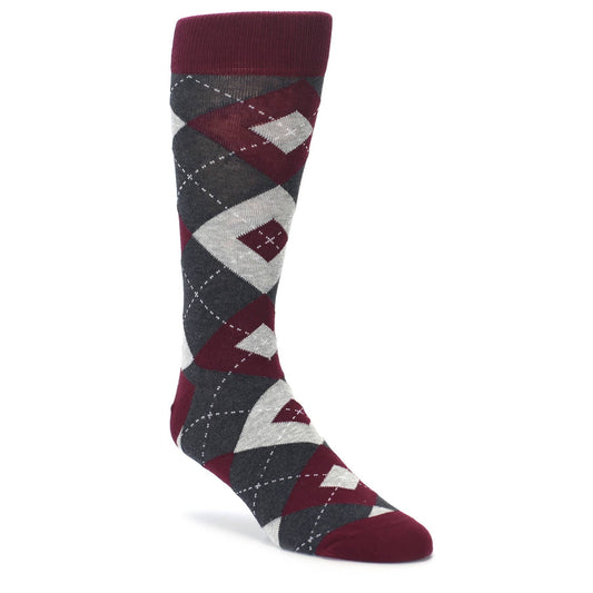 Wine Burgundy Grey Argyle Men's Dress Socks