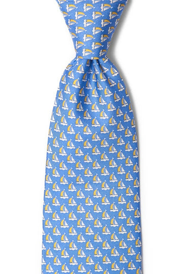 Sailboats Tie -  Blue Silk