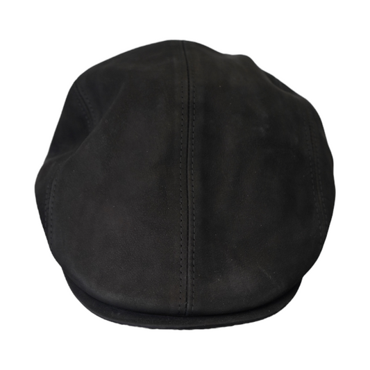 Italian Made Napa Leather Flat Cap Black