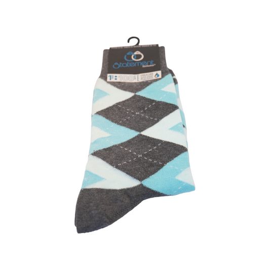 Pool Blue Gray Argyle Men’s Dress Socks