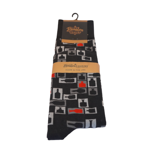 Retro Geometric Bourbon Socks - Black, Gray & Red Pattern