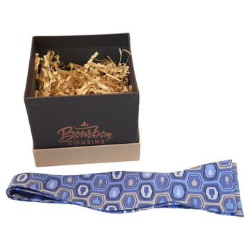 Bourbonfield¨ Collection Silk Bow Tie - Navy & Gray, Bourbon Bottle Pattern