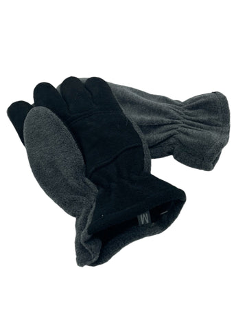 Men's Gray Polar Fleece, Deer Suede Lined Gloves