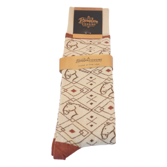 Premium Mid-Calf Socks with Horse & Diamond Motif - Made in USA, Men's & Women's Sizes