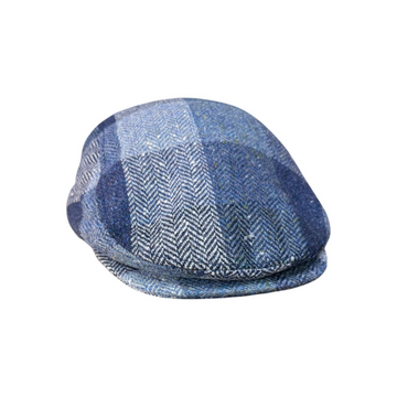 The Smokin' Gentleman Kensington ivy cap in blue plaid Shetland wool with a classic herringbone weave pattern.