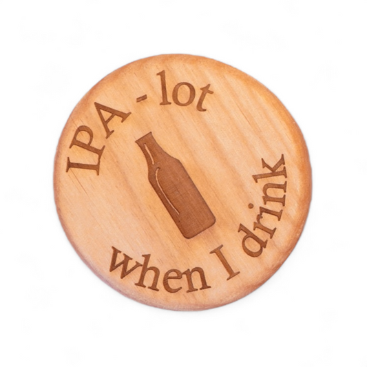 Handcrafted IPA Lot  Wood and Magnetic Stainless Steel Bottle Opener - 3" Diameter, Natural Wood Finish