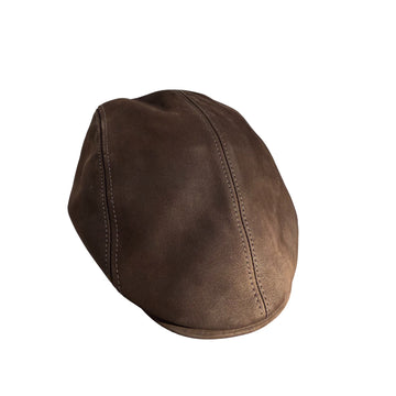 Italian Made Napa Leather Flat Cap Chocolate Brown