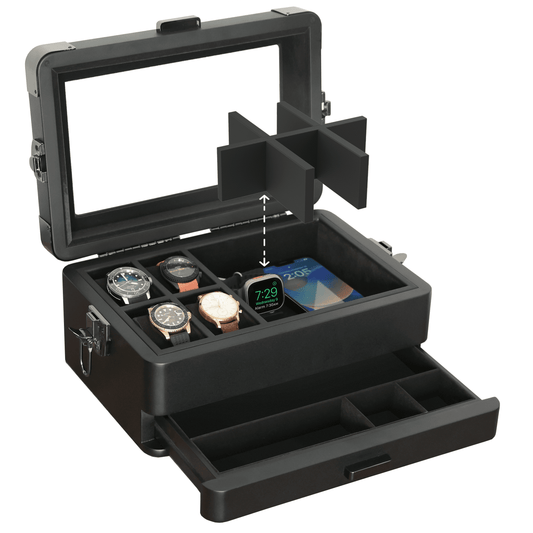 Black Edition Military Modular Watch Box - 10 Slot by Case Elegance