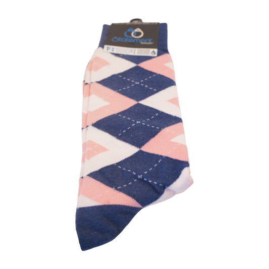 Flamingo Petal Pink Navy Argyle Wedding Groomsmen Men’s Dress Socks