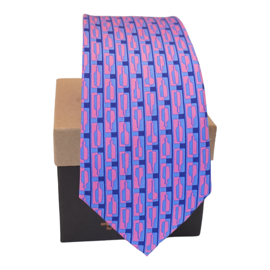 Bourbon Row¨ Silk Tie  Hand Printed, Navy & Pink