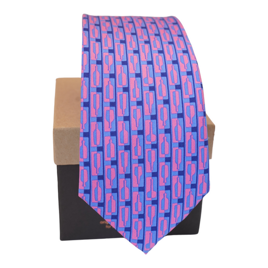 Bourbon Row¨ Silk Bow Tie or Necktie - Hand Printed, Navy & Pink Bottle Motif, 3.25" Wide