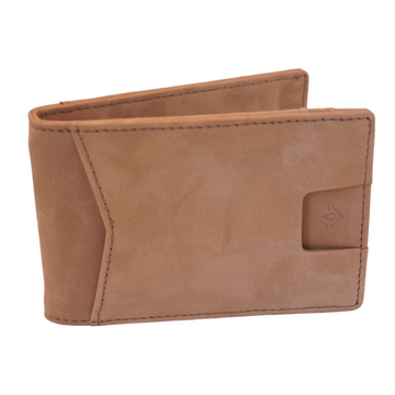 Tan Bi-Fold Leather Wallet with Multiple Card Pockets & Center Money Clip