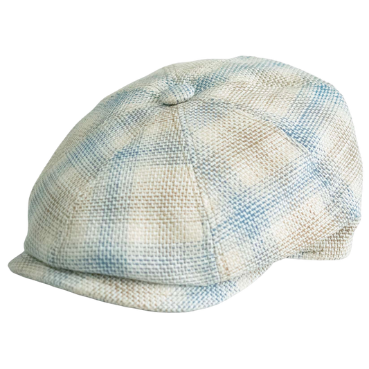 Venice Linen Gadsby 8 Panel Cap - Ivory Plaid