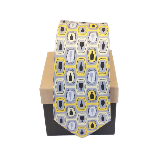 Bourbon Row Silk Necktie - Yellow and Gray Motif, Handmade in the USA