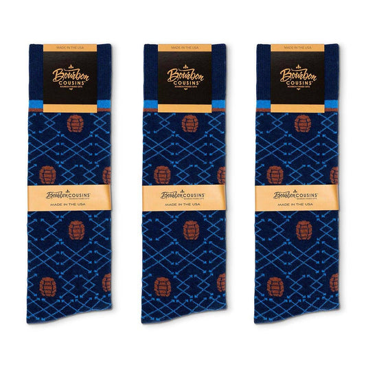 Barrel Pick Socks - Navy + Brown + Bright Blue