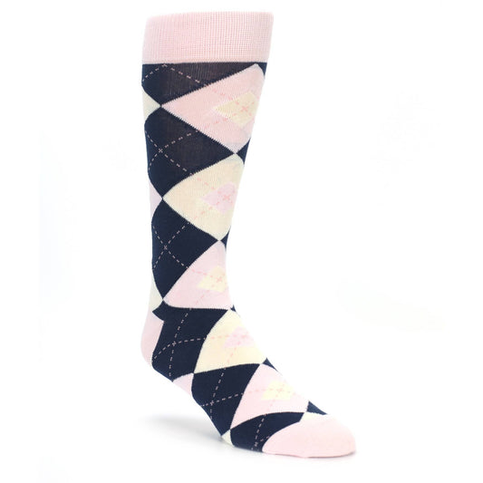 Petal Pink Blush Navy Argyle Wedding Groomsmen Men’s Socks