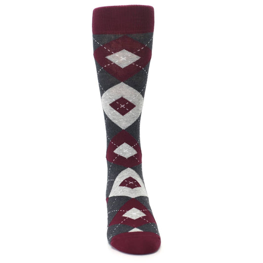 Wine Burgundy Grey Argyle Men's Dress Socks