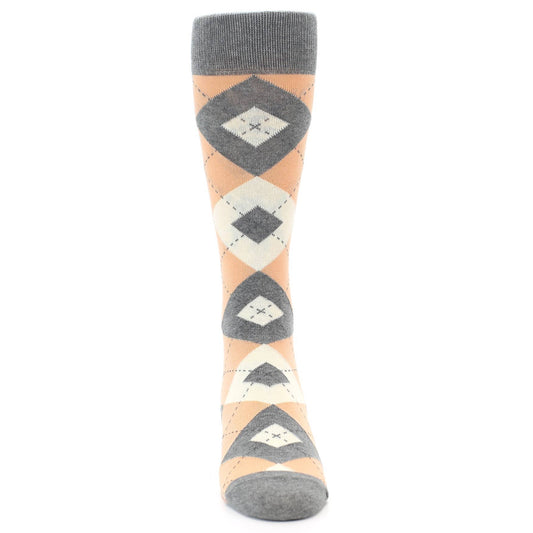 Peach Gray Argyle Wedding Groomsmen Men’s Dress Socks