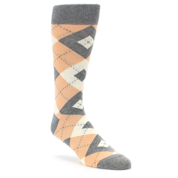 Peach Gray Argyle Wedding Groomsmen Men’s Dress Socks