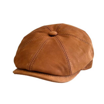 The Smokin' Gentleman cognac leather Gadsby newsboy cap with structured paneling and premium stitching.